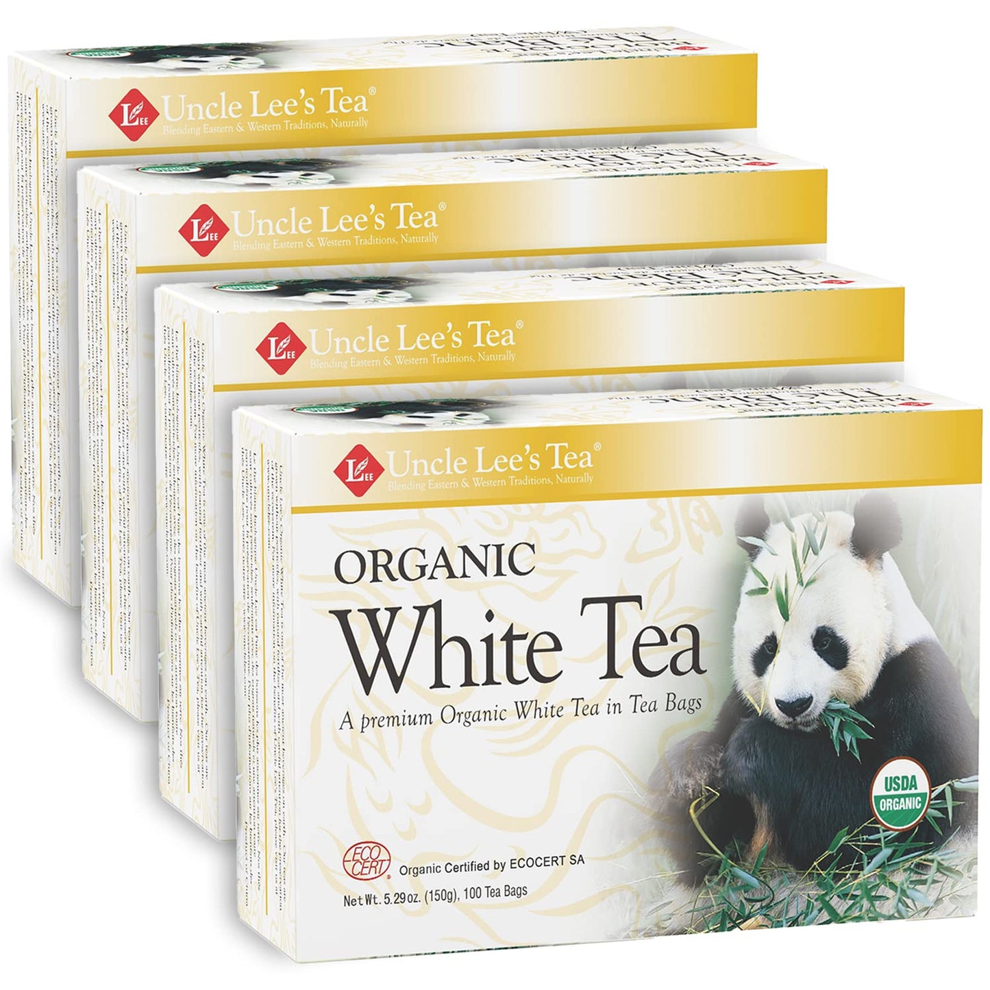 Uncle Lees Tea Organic White Tea - enhanced Tea for Everyday Wellness, Low Caffeine, Antioxidant-Rich White Tea Bags, Individually Wrapped, 100 Count (Pack of 4)