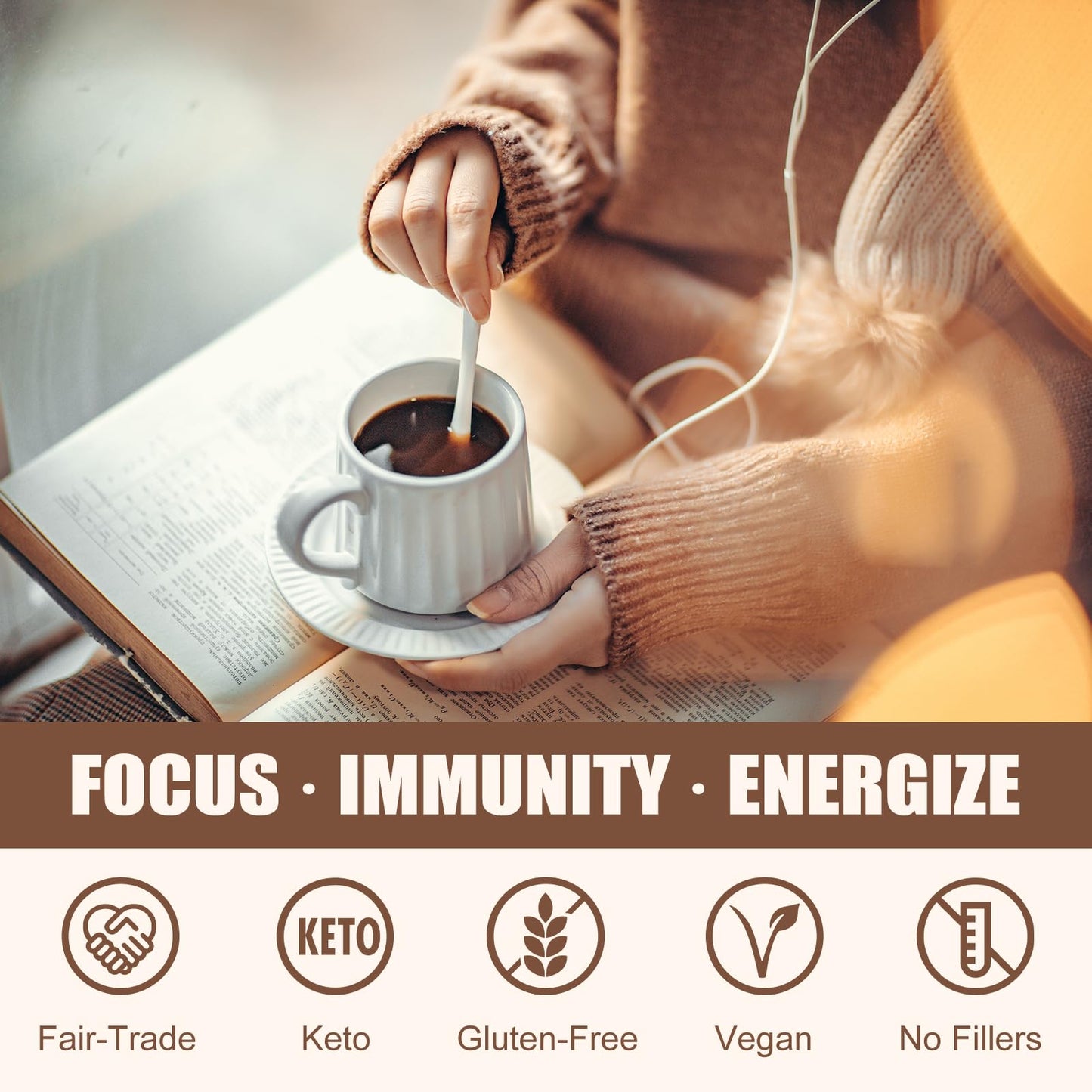 Grelim Mushroom Coffee With 7 Superfood Mushrooms, Great Tasting Arabica Instant Coffee 4.23 Oz