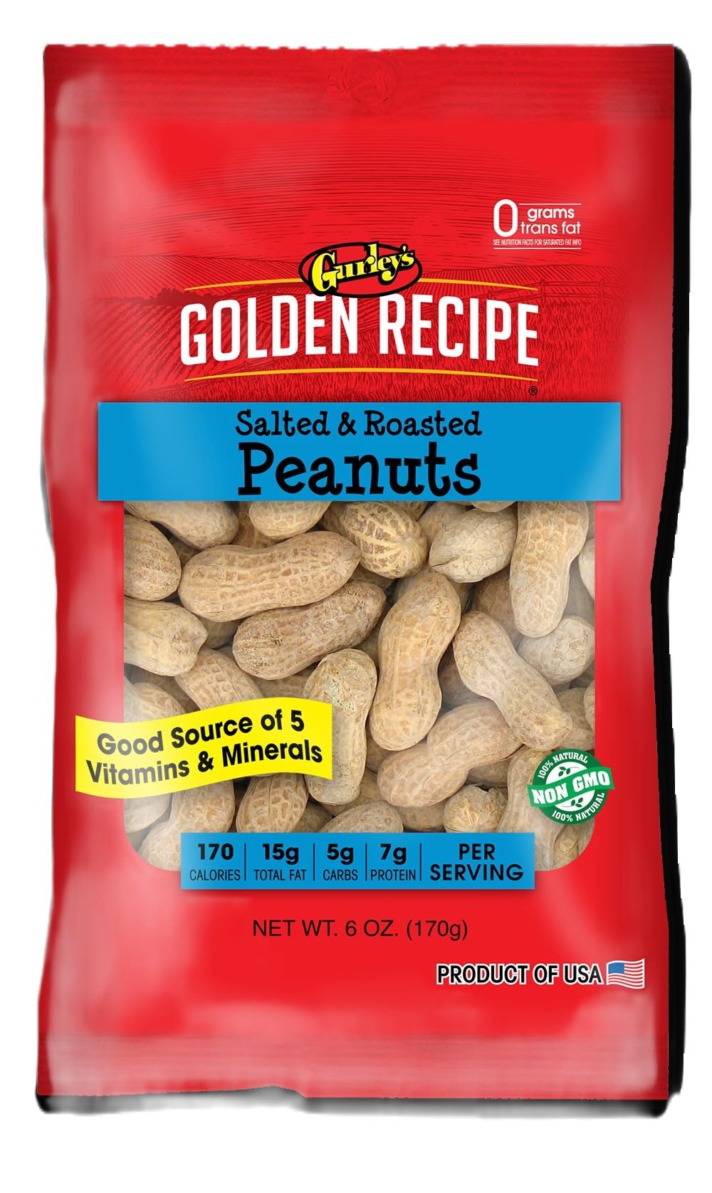 Gurley's Jumbo Salted & Roasted In Shell Peanuts, Non GMO Healthy High Protein Snacks, Salty Peanut Snack Sized Bags, 6 oz Bag B
