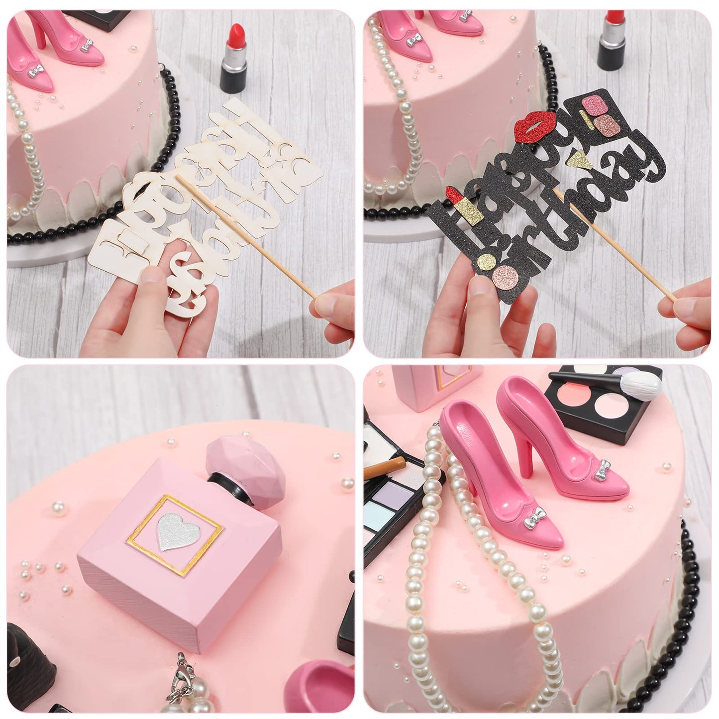 Chunful 10 Pcs Makeup Cake Topper Set, Resin Birthday Decorations, Pastel Color, Bridal Shower & Spa Theme Party Supplies