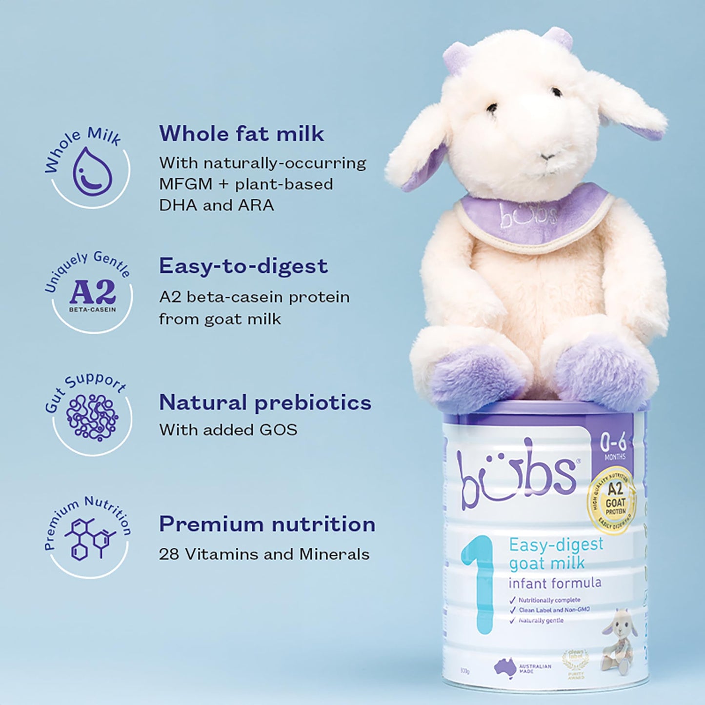 Bubs Goat Milk Infant Formula Stage 1, Infants 0-6 Months, Made With Natural Goat Milk, 28.2 Oz
