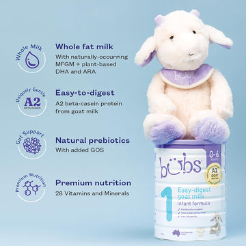 Bubs Goat Milk Infant Formula Stage 1, Infants 0-6 Months, Made With Natural Goat Milk, 28.2 Oz