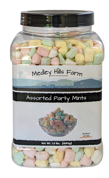 Assorted Party Mints By Medley Hills Farm In Reusable Container 1.5 Lbs. - Great Wedding Mints For Guests, Baby Shower Or Birthday Party - Product Of Usa