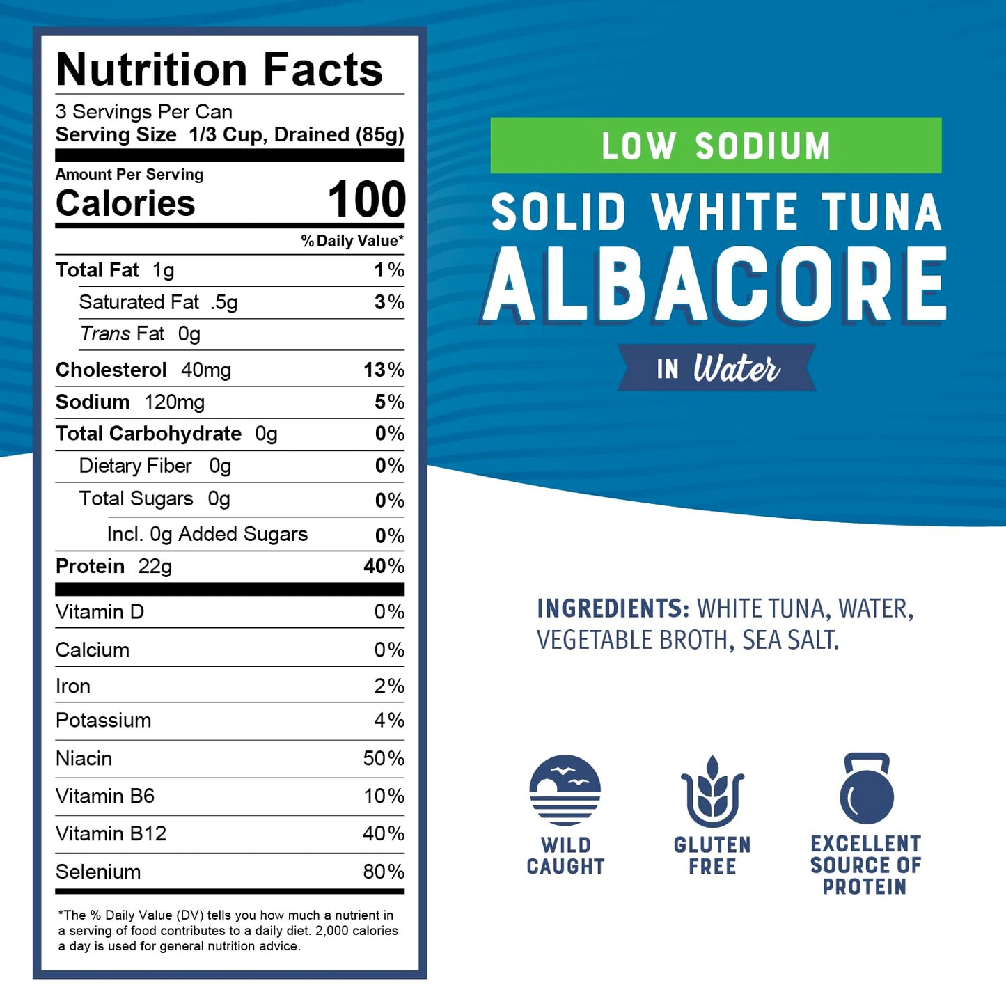 Bumble Bee Low Sodium Solid White Albacore Tuna In Water, 12 Oz Can - Wild Caught Tuna - 22G Protein Per Serving, High In Omega-