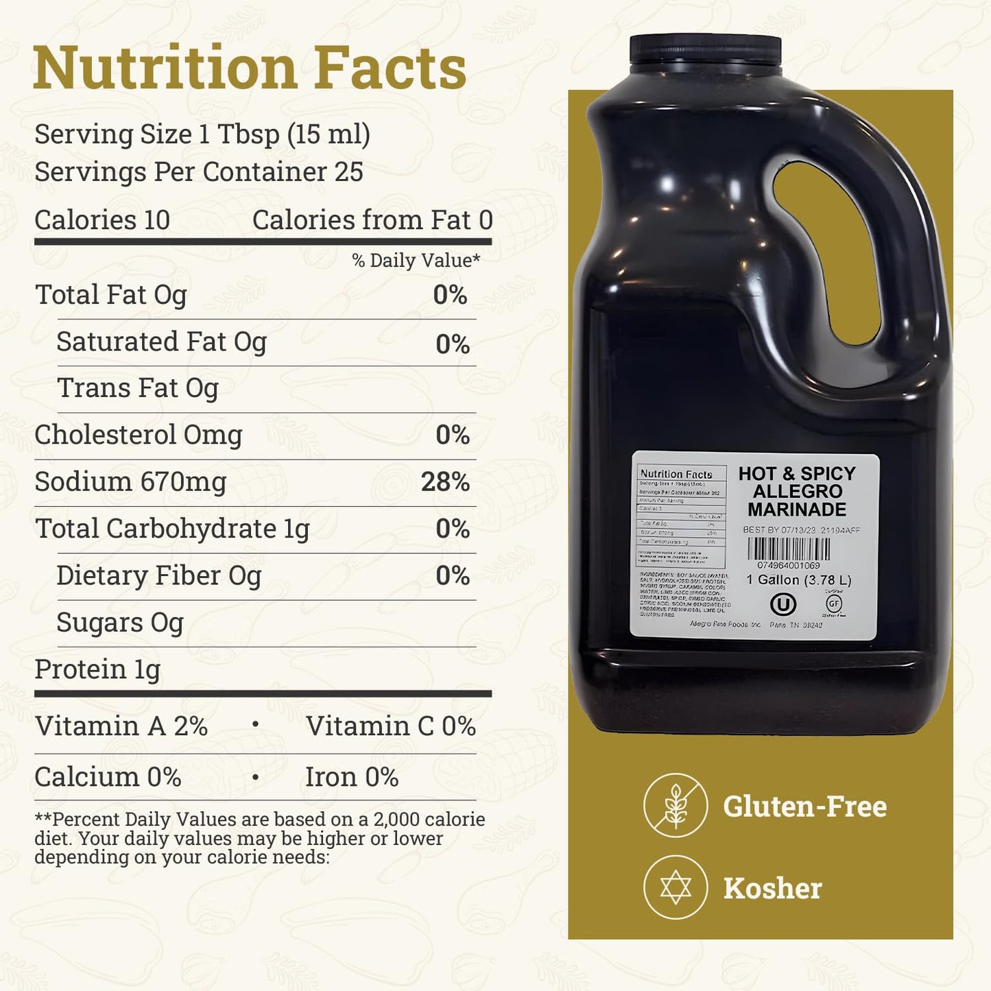 ALLEGRO - The Marinate Everything Marinades - Hot & Spicy 1 Gallon (128 oz), Pack of 1