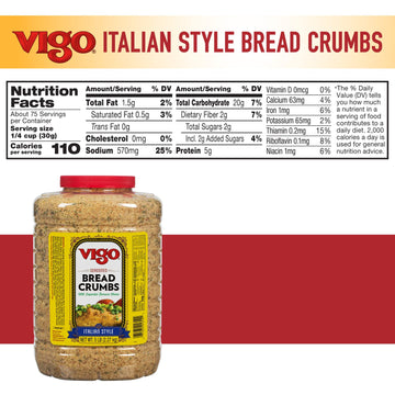 Vigo Italian Style Seasoned Bread Crumbs with Imported Roman Cheese, 5 lb Pack