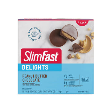 SlimFast Delights Peanut Butter Chocolate Snack Cup, 0g Added Sugar, 2g of Net Carbs, 10 Count