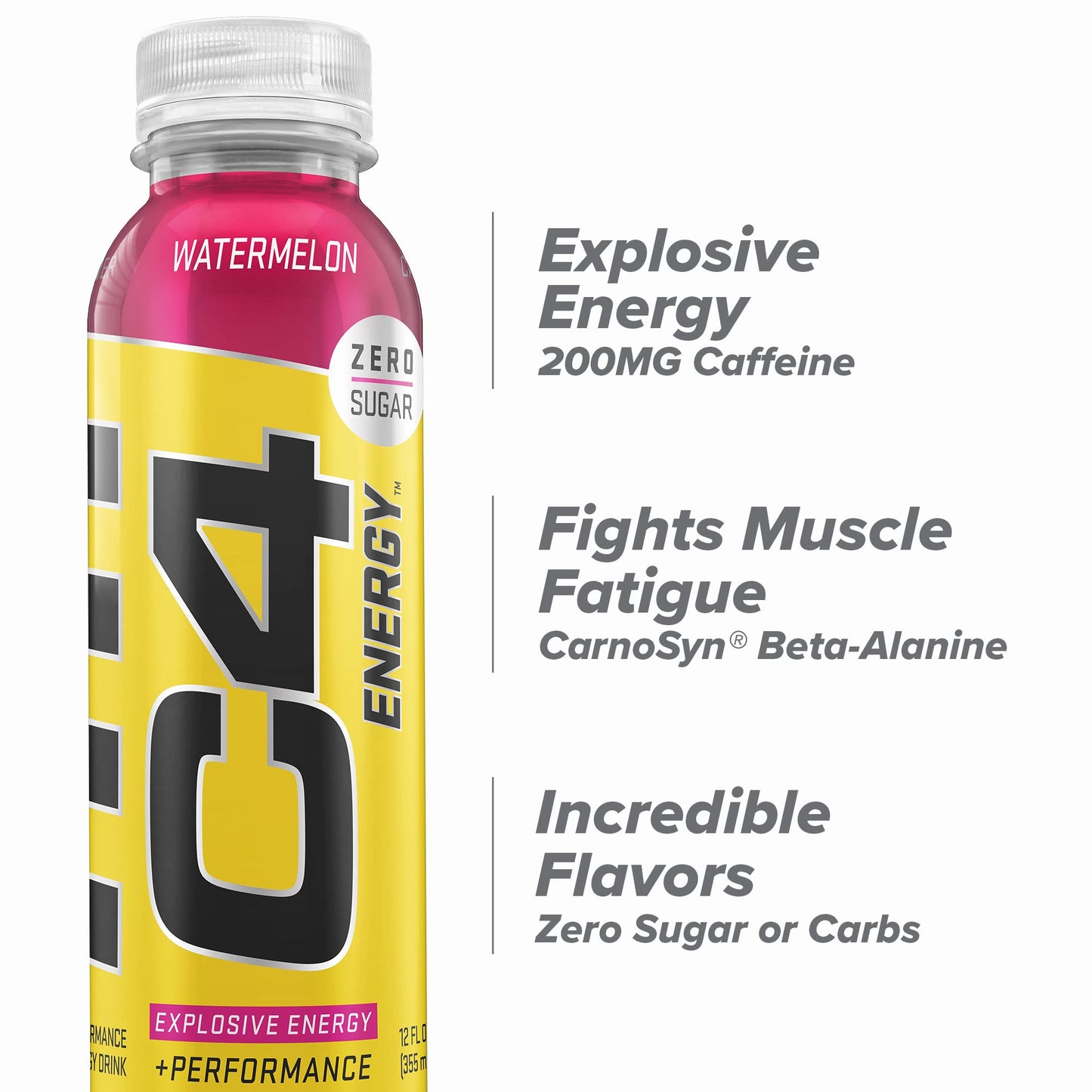 C4 Energy Non-Carbonated Zero Sugar Energy Drink, Pre Workout Drink + Beta Alanine, Watermelon, 12 Fl Oz (Pack of 12)