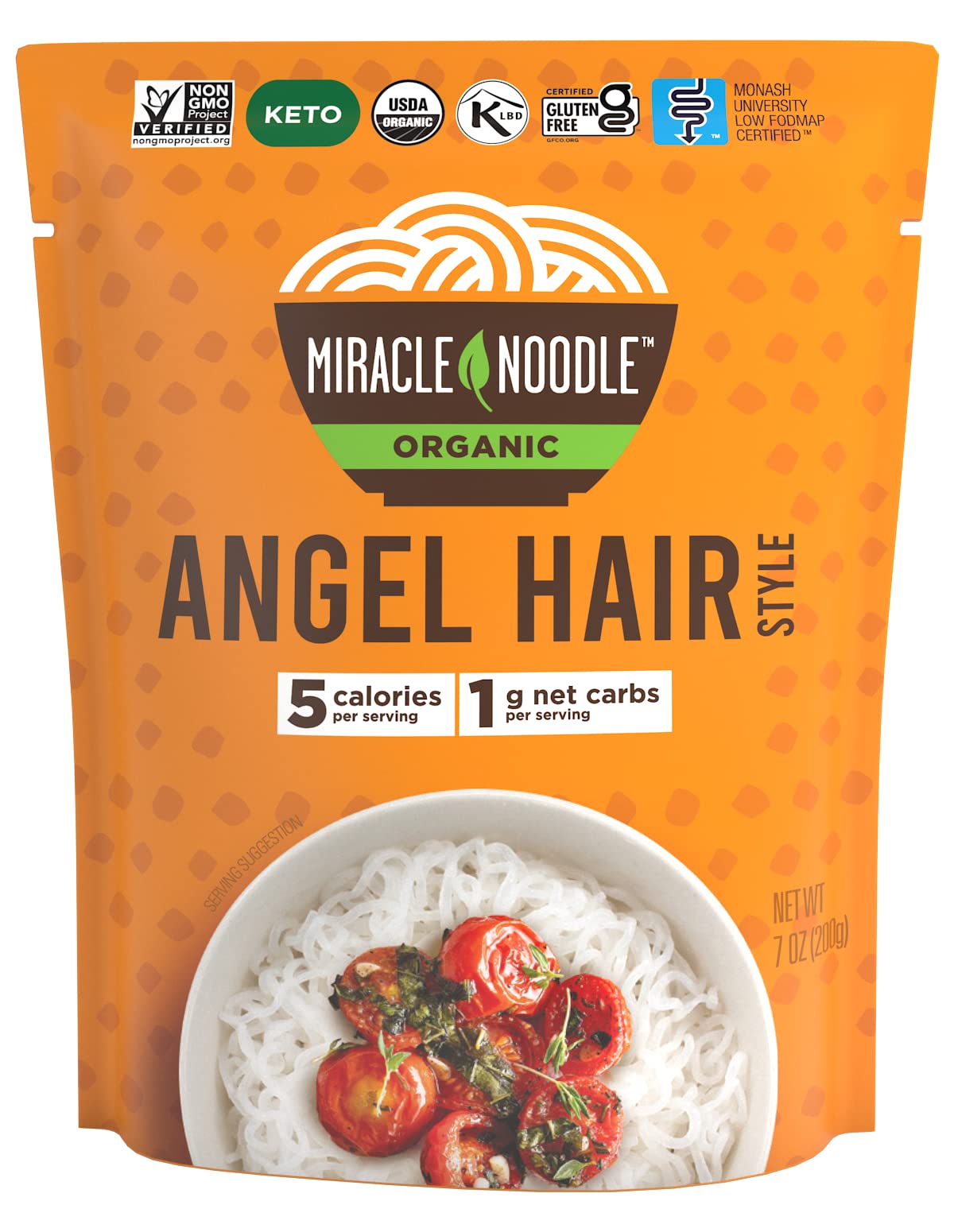 Effectivenoodle Ready To Eat Organic Angel Hair Pasta 7 Oz (Pack Of 6) Plant Based Shirataki Konjac Noodles 5 Calories 1G Net Carbs Per Serving Keto Gluten-Free