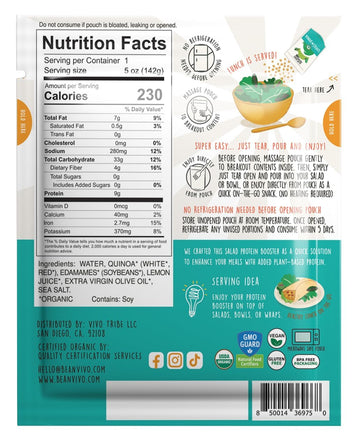Beanvivo 6-Pack Salad Protein Booster - Organic Cooked Edamame & Quinoa Hint Of Lemon Delivering A Burst Of Taste And 9G Of Prot