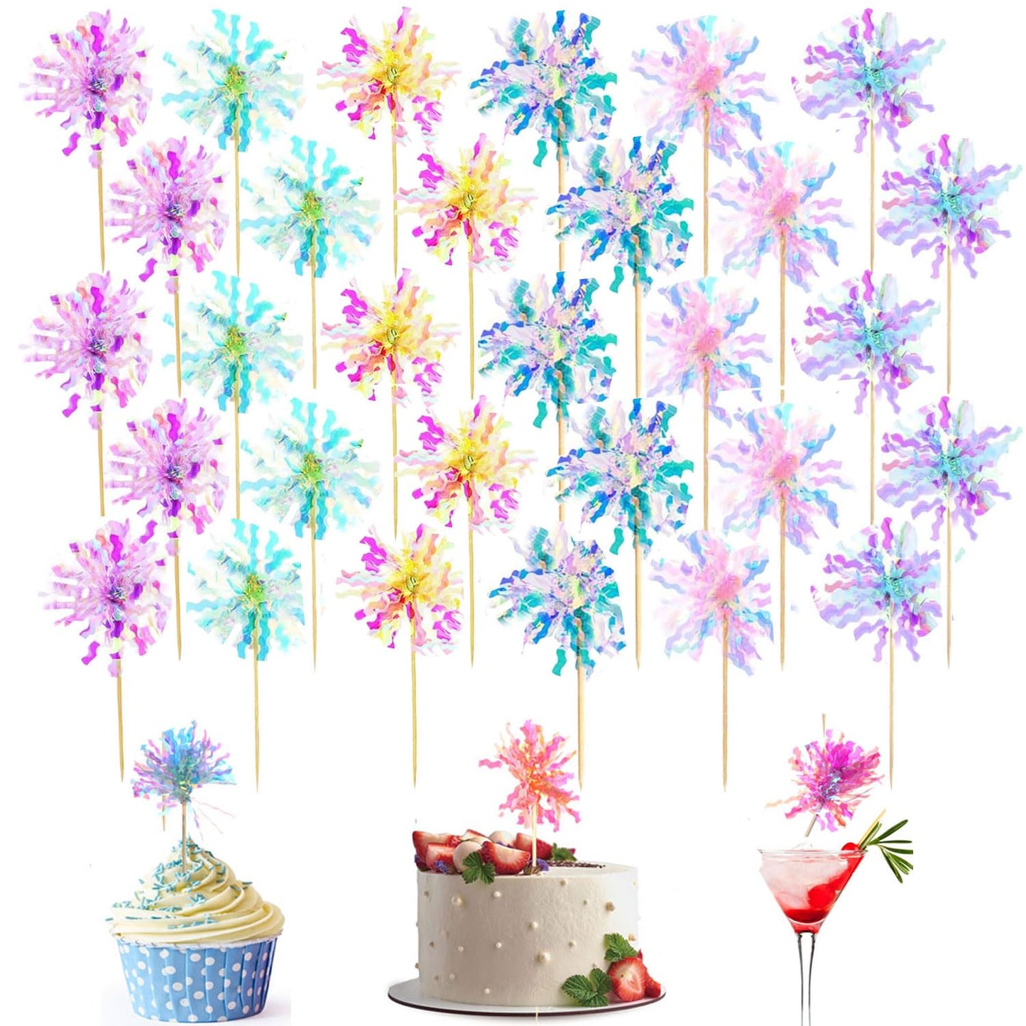 30Pcs Cupcake Toppers Cake Decorating Kits Sparkle Tinsel Celebration Item Cake Toppers Toothpicks Toppers For Baby Shower Diy Birthday Party Wedding ValentineS Day (30Pc-Mixed)
