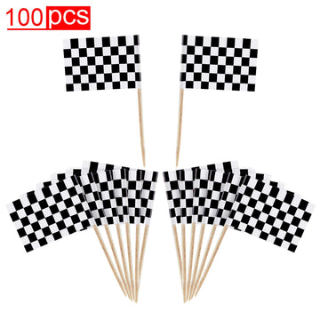 100 Pack Mini Checkered Racing Flag Finish Line Cupcake Toppers Party Decorations Picks Set (2.5 Inches Tall)