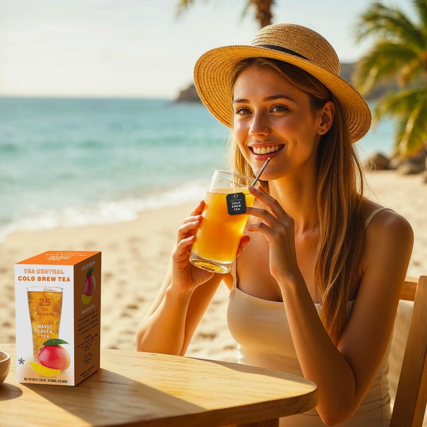 TEA CENTRAL Mango Green Tea Bags - Organic Ceylon Iced Green Tea, Naturally Refreshing, 25 Bags