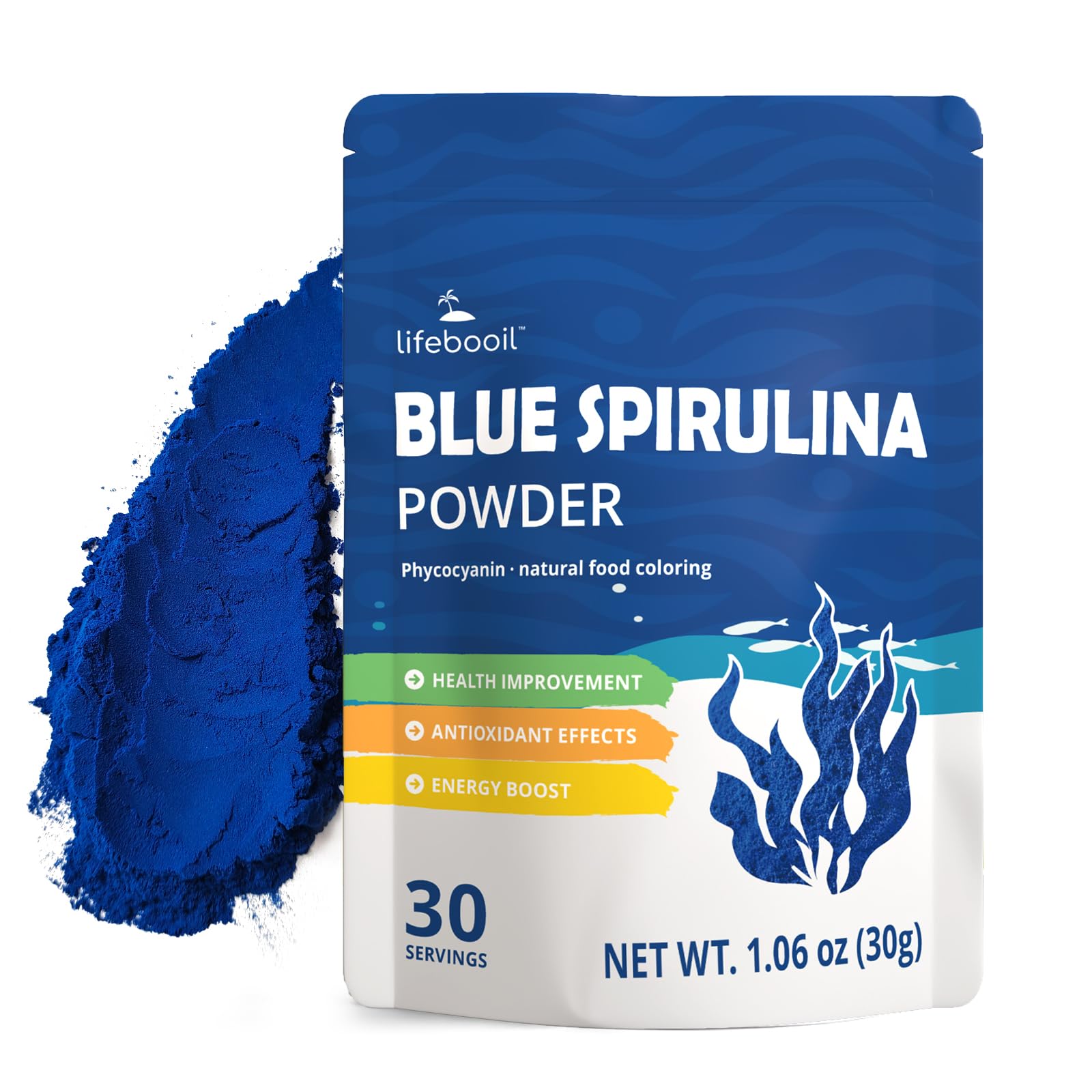 Blue Spirulina Powder, 100% Natural Pure Phycocyanin Extract from Blue-Green Algae, Vegan, Gluten-Free, Non-GMO, Food Coloring f