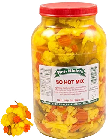 So Hot Mix-Spicy Pickled Cauliflower Florets Spicy Sliced Carrots Sliced Pickles And Yellow Hot Chilis A Vegan Snacks A Bulk 1 G