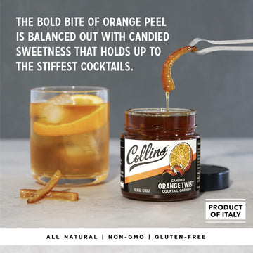 Collins Candied Fruit Orange Peel Twist in Syrup - Set of 6, 10.9oz - Ideal for Cocktails and Baking