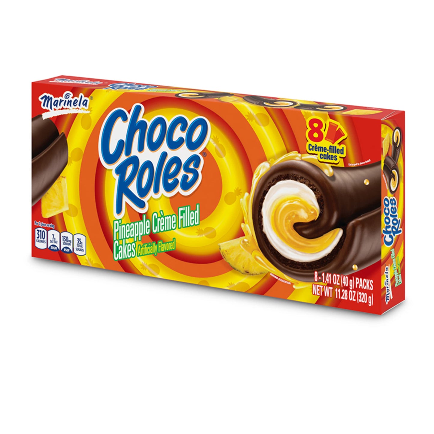 Marinela Choco Roles Pineapple and Crme Filled Snack Cakes with Chocolate Coating | Artificially Flavored | 1 pack (8 count)