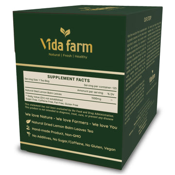 VIDA FARM Lemon Balm Herbal Tea Bags, Caffeine Free, 125 Count, 100% Natural Dried Leaves, Citrus Flavor