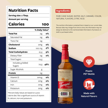 Torani Puremade Syrup, Salted Caramel Flavoring For Drinks, Pump Included, 25.4 Fl Oz
