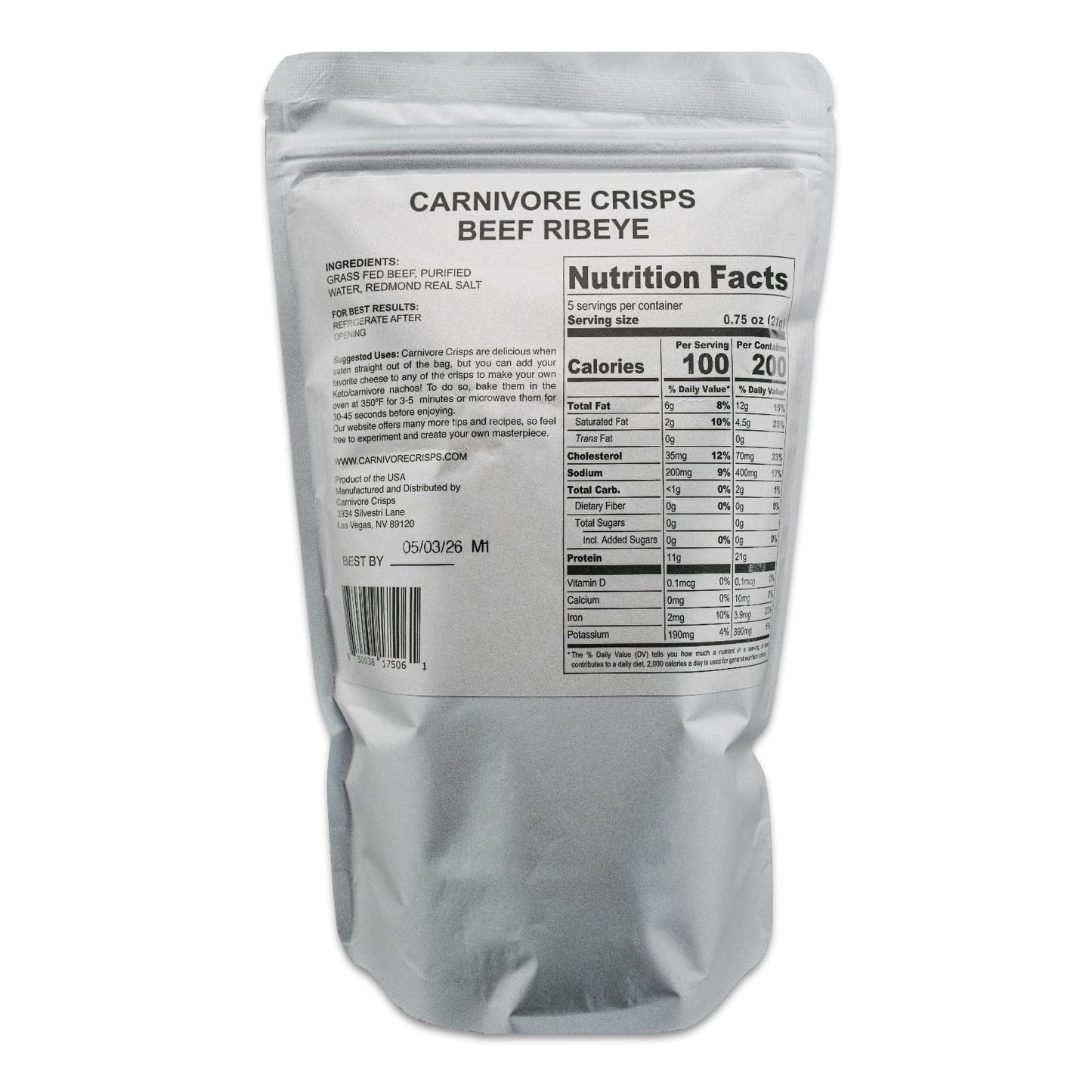 Carnivore Crisps Beef Ribeye Crisps, High Protein, Gluten-Free, 3.75 oz (Pack of 3)