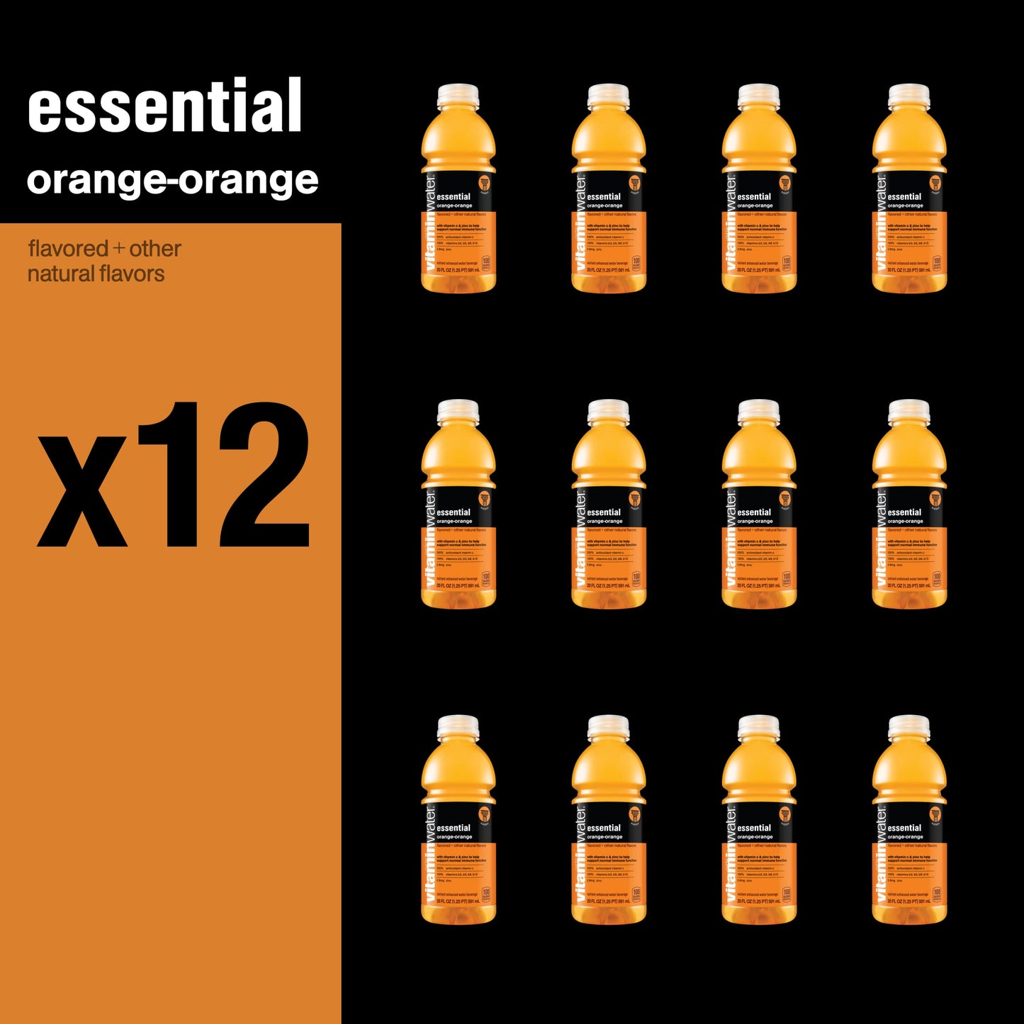 vitaminwater Essential Electrolyte Enhanced Water, Orange, 20 fl oz, Pack of 12 - Hydrating Drinks with Vitamins