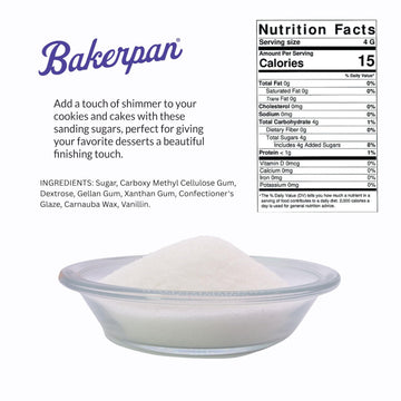 Bakerpan White Sanding Sugar For Baking & Cookie Decorating - 5 Ounce Edible White Sugar Sprinkles For Cookies, Cakes, Cocktails