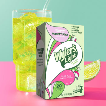 Wylers Light Singles to Go Powder Packets, Variety Pack, Kiwi Lime, Vanilla, Lavender, Dragon Fruit, 20 Count, 1.06 Ounce