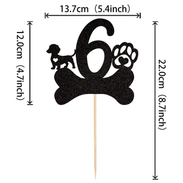 1 Pcs 6Th Birthday Cake Topper Black Glitter Dog Paw Six Years Old Birthday Puppy Dog Bone Cake Pick For Let'S Pawty Baby Shower