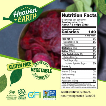 Heaven & Earth Beet Chips, 5oz (2 Pack) Gluten Free | Non GMO | Thin & Crisp | Kosher