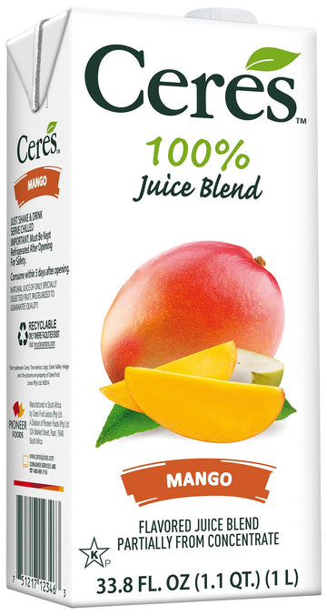 Ceres 100% All Natural Pure Fruit Juice Blend, Mango - Gluten Free, Rich in Vitamin C, No Added Sugar or Preservatives, Choleste