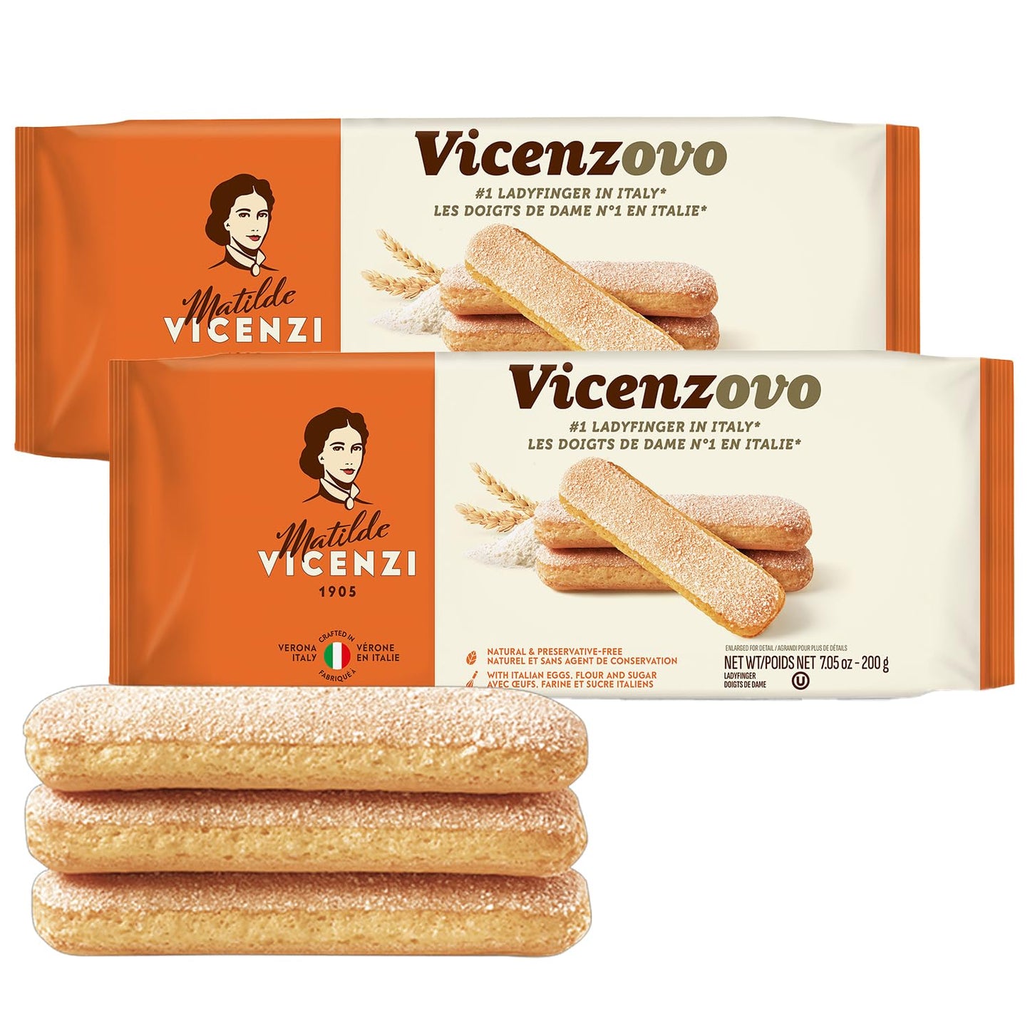 Matilde Vicenzi Vicenzovo Ladyfingers 14.10oz - Classic Italian Biscuits, Ladyfingers Cookies for Tiramisu, Kosher Dairy Cookies