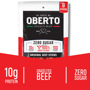 Oberto Grass Fed Beef Sticks - Original Zero Sugar No Artificial Ingredients High Protein Gluten Free Wood Smoked enhanced Grass Fed Meat Sticks High Protein Snacks 1.15 Ounce (Pack of 8)