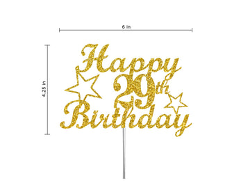 RokAPary 29 Birthday Cake Topper, Gold Glitter, Acrylic, Sturdy Double-Sided, Made in USA, Model RCT217