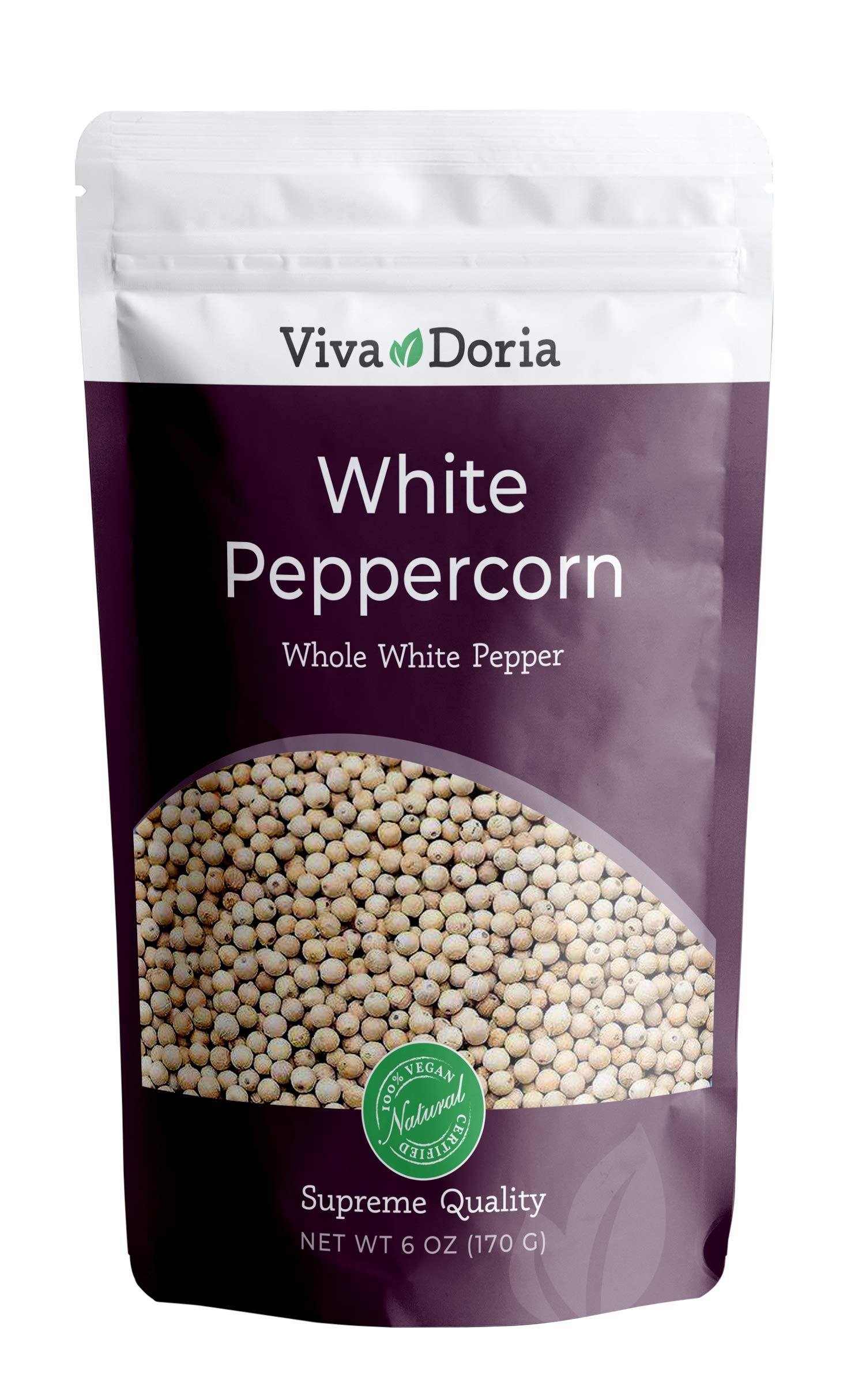 Viva Doria White Peppercorn, Whole White Pepper, 6 Oz For Grinder Refill
