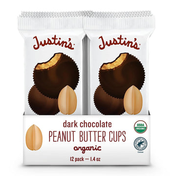 Justins, Peanut Butter Cups Dark Chocolate Box Organic, 1.4 Ounce, 12 Count