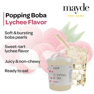 Mayde Popping Boba Pearls For Drinks, Desserts, & Breakfast Bowls (Lychee Flavor, 7 Pounds)
