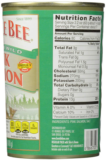 Bumble Bee Premium Wild Pink Salmon Cans, 14.75 Oz, Pack of 6