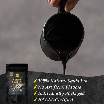 BLACK HUT Black Squid Ink (5g x 20 Pack) - Food Coloring for Rice, Noodles, Pasta, Baking - Halal Certified, 3.53 oz / 100 g