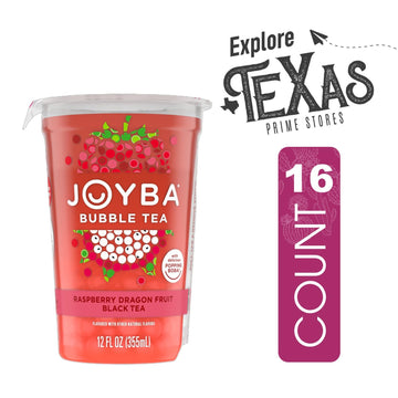 Joyba 16 Pack Raspberry Dragonfruit Bubble Black Tea Cups 12 Fl Oz With Delicious Natural Fruit Flavored Popping Boba + 1 Freebi