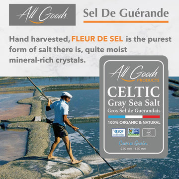 All Goods Organic Celtic Salt - 4 lb Coarse Jar, 82 Minerals, French Gray, Hand-Harvested, Les Gu randais, Unrefined.