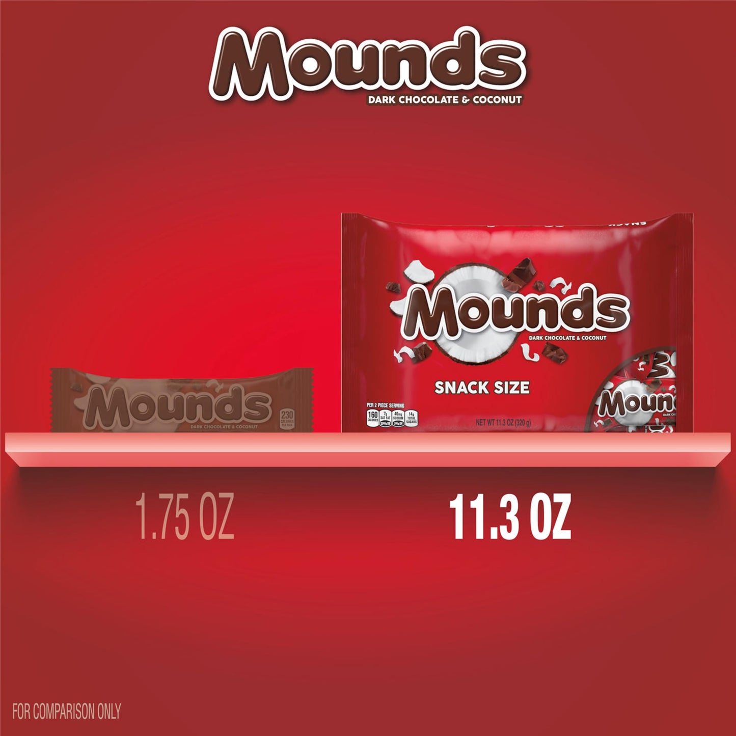 MOUNDS Dark Chocolate and Coconut Snack Size, Candy Bag, 11.3 oz