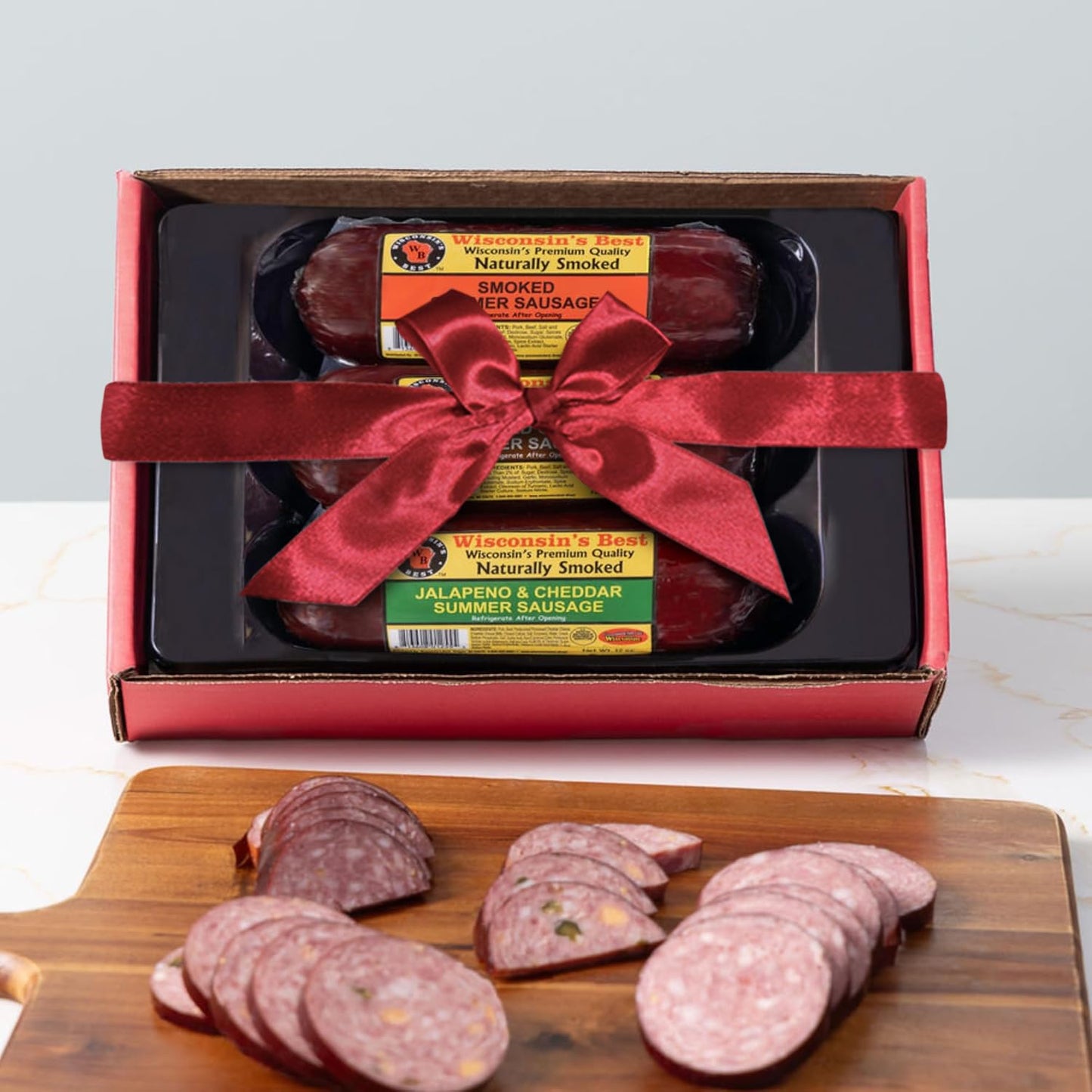 Wisconsins Best - Holiday Summer Sausage Gift Box | Rich Flavor Garlic & Jalapeo Cheddar Summer Sausages | Perfect For Parties Charcuterie Boards And Holiday Gifts | Great Gift For Meat Lovers