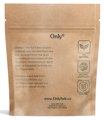 Only Organic Mediterranean Sea Salt - Fine Grain Kosher Salt Rich In 70+ Trace Minerals - Unrefined, All-Natural Seasoning For C