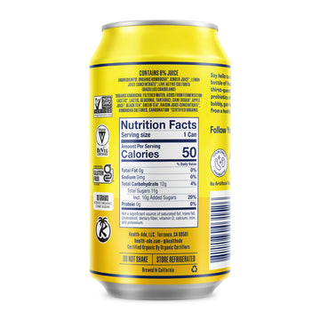 Health-Ade Ginger-Lemon Kombucha, Organic Drink, 12-Pack (11.5 Fl Oz Cans) - Fermented Tea With Probiotics, Detoxifying Acids, S