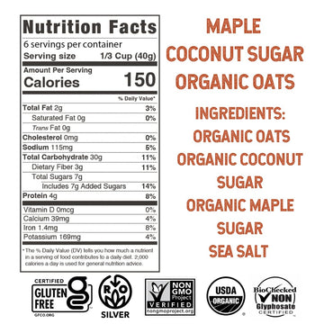 Wildway Organic Rolled Oats, Gluten-Free Overnight Oats, Maple Coconut, 9 Oz, Non-GMO, Plant-Based Protein, Regenerative Oats