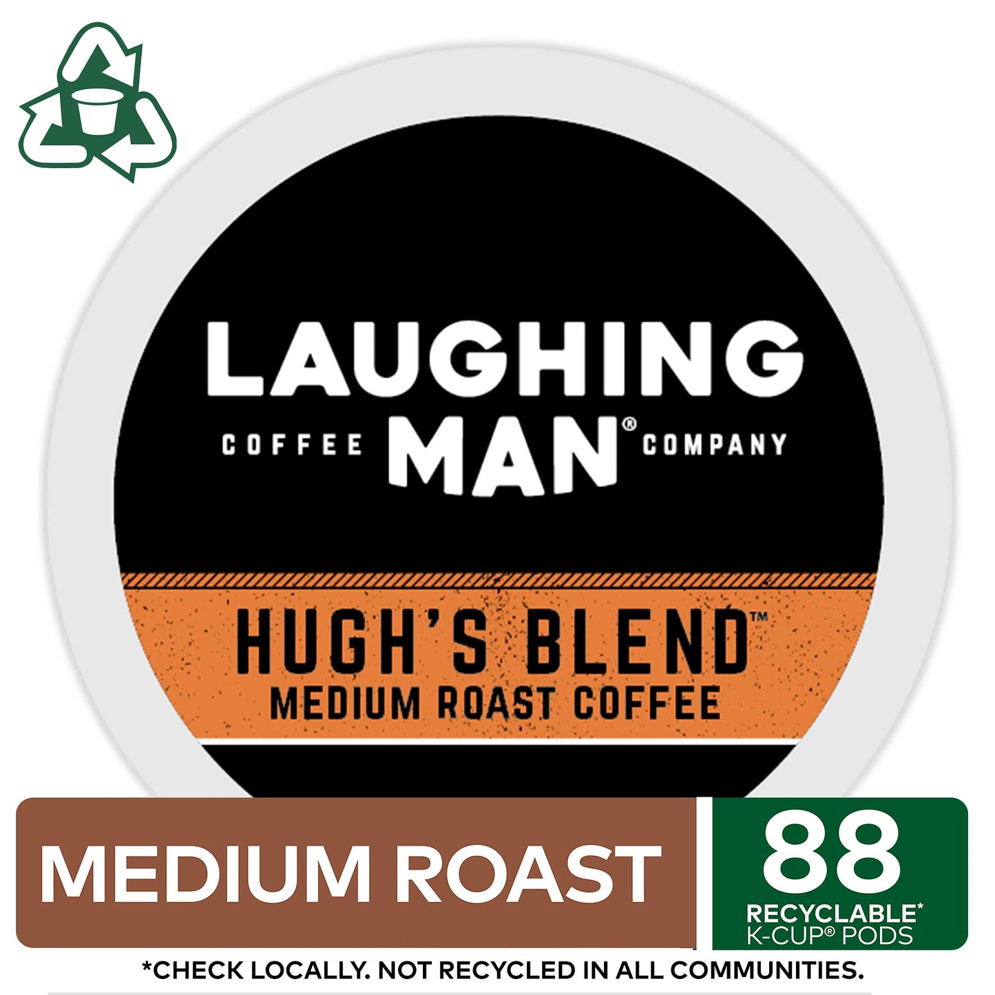 Laughing Man Hugh'S Blend Keurig Single-Serve K Cup Pods, Fair Trade Medium Roast Coffee, 88Count, Hugh'S Blend, 88Count