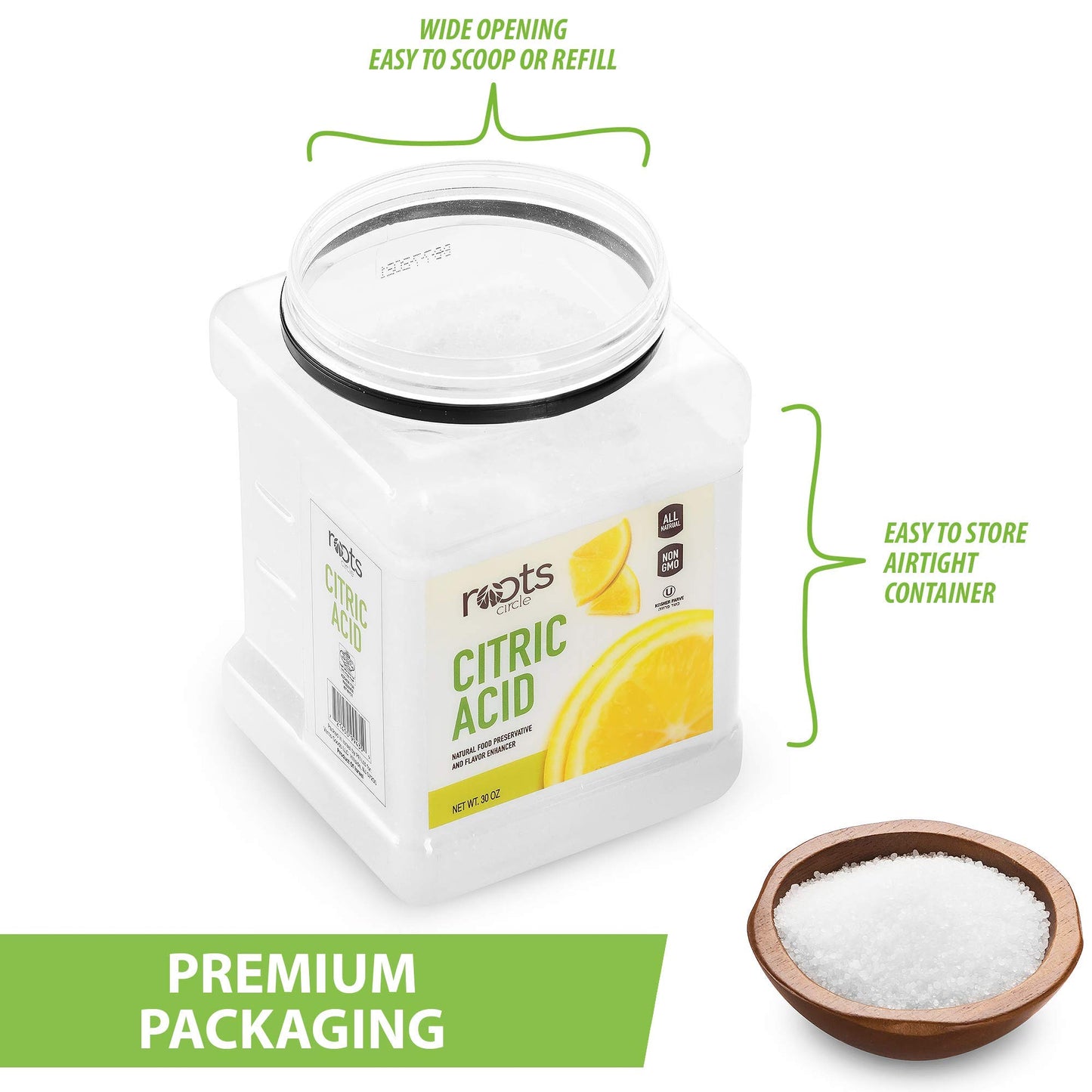 Roots Circle Citric Acid - Food-Grade Flavor Enhancer & Cleaner, 2 Pack, 3.75 Pounds, Kosher for Passover