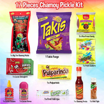 Chamoy Pickle Kit, Takis Fuego, Fruit Rollup, Gushers, Tajin Seasoning, Chamoy, Mexican Candy, Tik Tok Trend Items, Pulparindo M