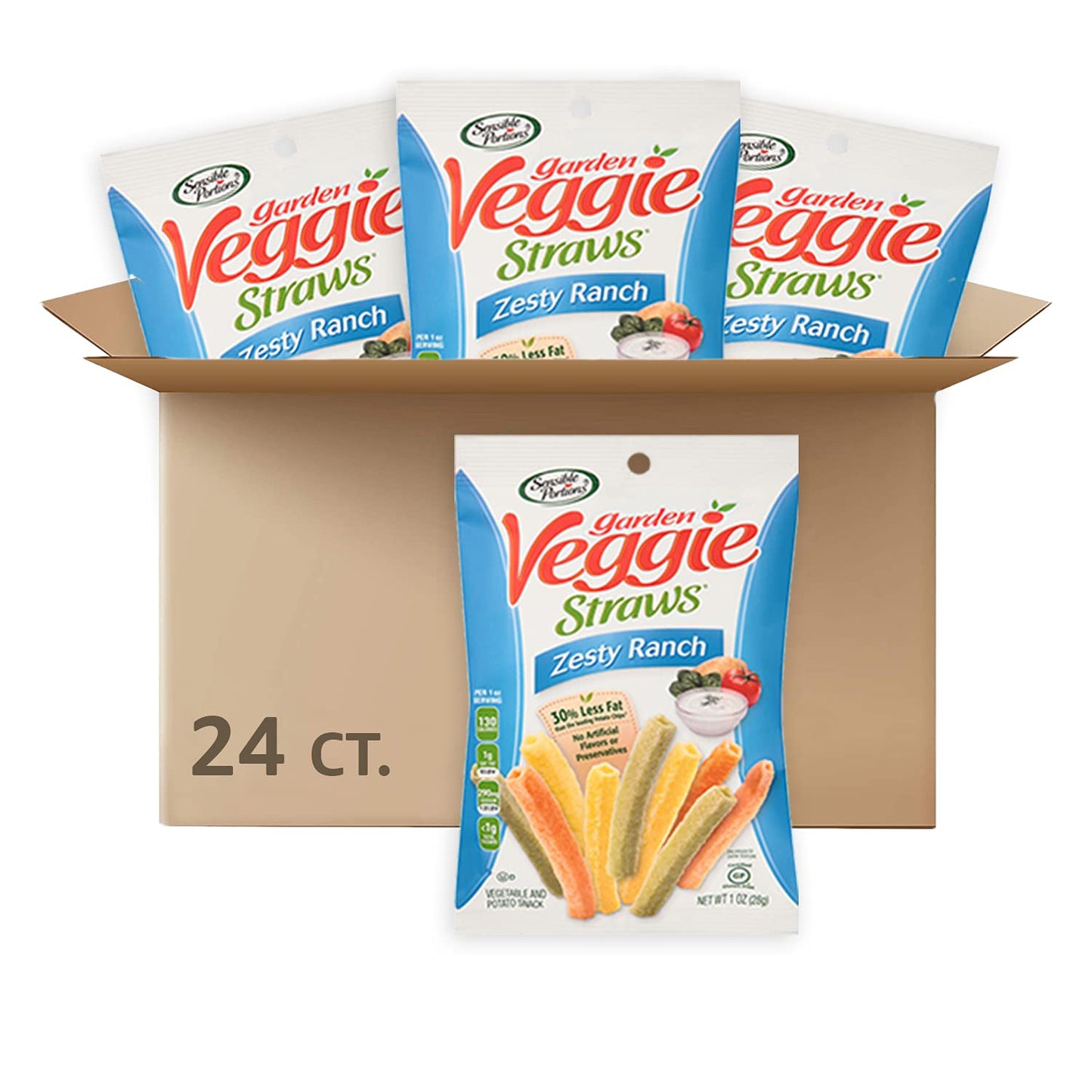 Sensible Portions Garden Veggie Straws, Ranch, Snack Size, 1 Oz (Pack Of 24)