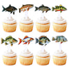 Cyodoos 24pcs Fish Cupcake Toppers Go Fishing Theme Decorations Baby Shower Boys Girls Happy Birthday Party Tropical Party Cake